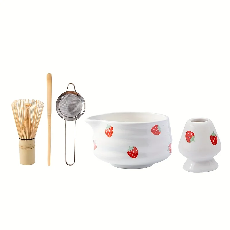 Matcha Bowl Set Ceramic Strawberry Whisk Chasen Kit - Image 5
