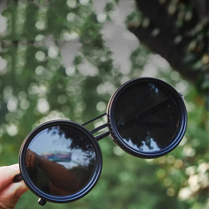 1-9 Adjustable Tint Polarized Sunglasses with Built-in ND Filter Lenses, Retro Round Design for Men Women - Image 2
