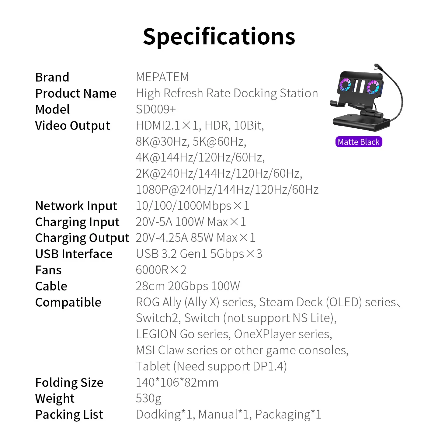 Docking Station 100W With Dual Fans 4K HDMI Gaming Dock - Image 17
