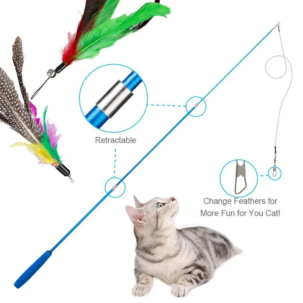 11pcs Replacement Cat Feather Toy Set - Retractable Cat Stick for Play, Durable Feather Toys - Image 4
