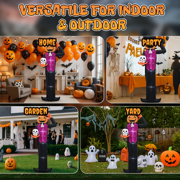 12ft Caped Pumpkin Man Inflatable Halloween Yard Decor - Image 5