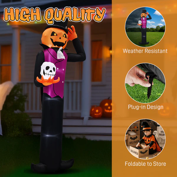 12ft Caped Pumpkin Man Inflatable Halloween Yard Decor - Image 8