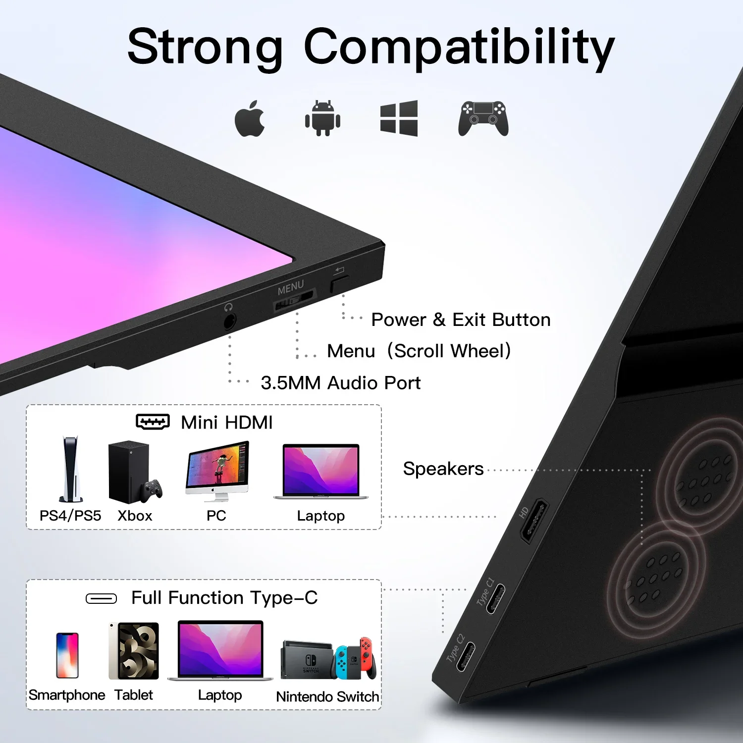 15.6 Inch Portable Monitor USB C HDMI HDR Travel Screen - Image 2