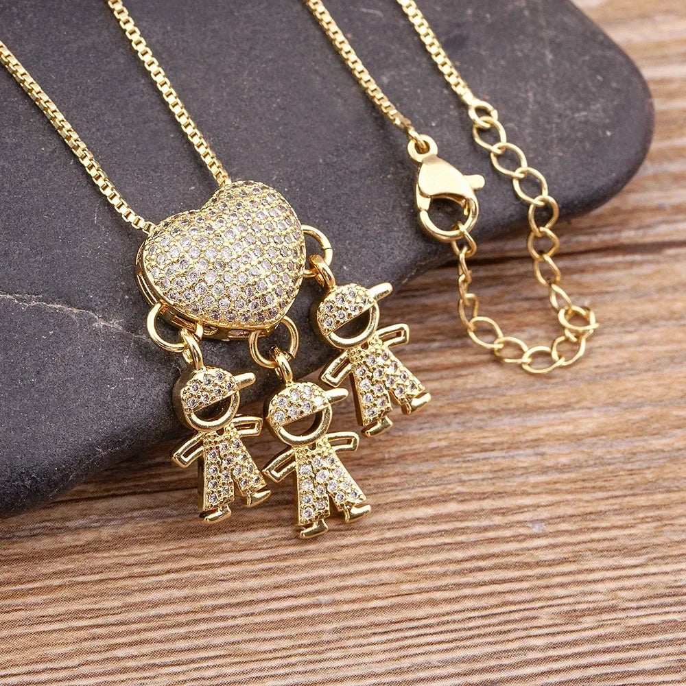 18k Gold Plated Heart Pendant Necklace for Family with Zirconia Copper Chain - Image 2