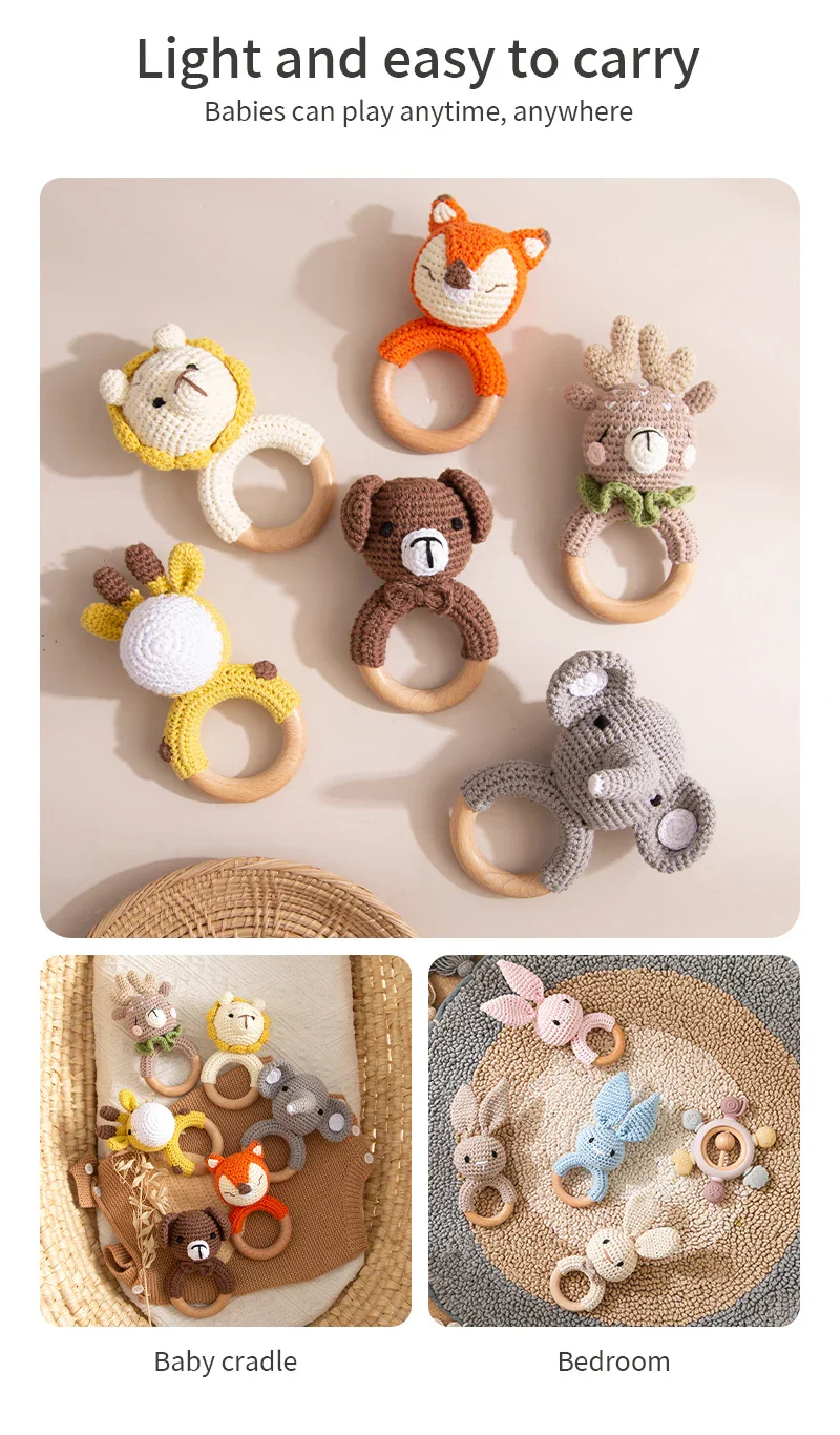 Wooden Crochet Animal Teether Rattle Newborn Sensory Toys - Image 10