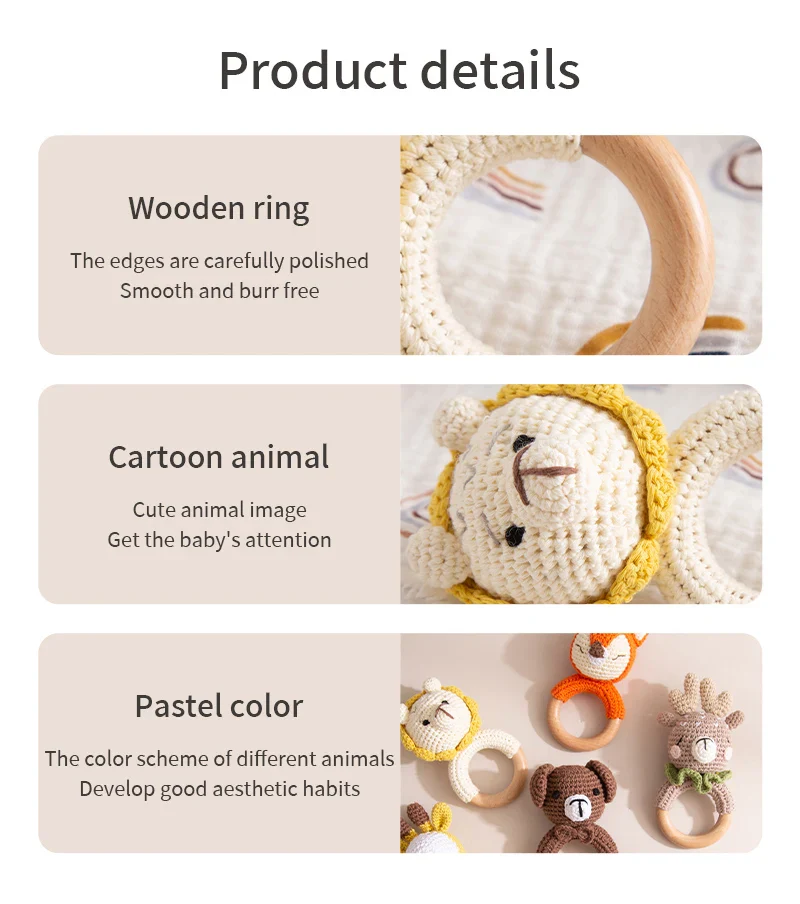 Wooden Crochet Animal Teether Rattle Newborn Sensory Toys - Image 11