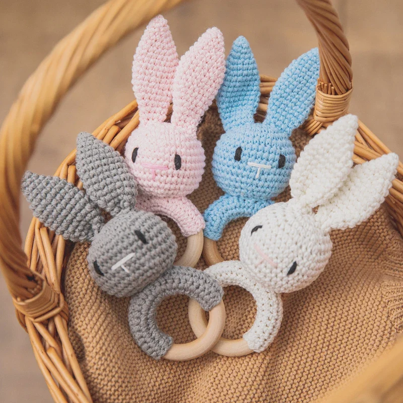Wooden Crochet Animal Teether Rattle Newborn Sensory Toys - Image 12