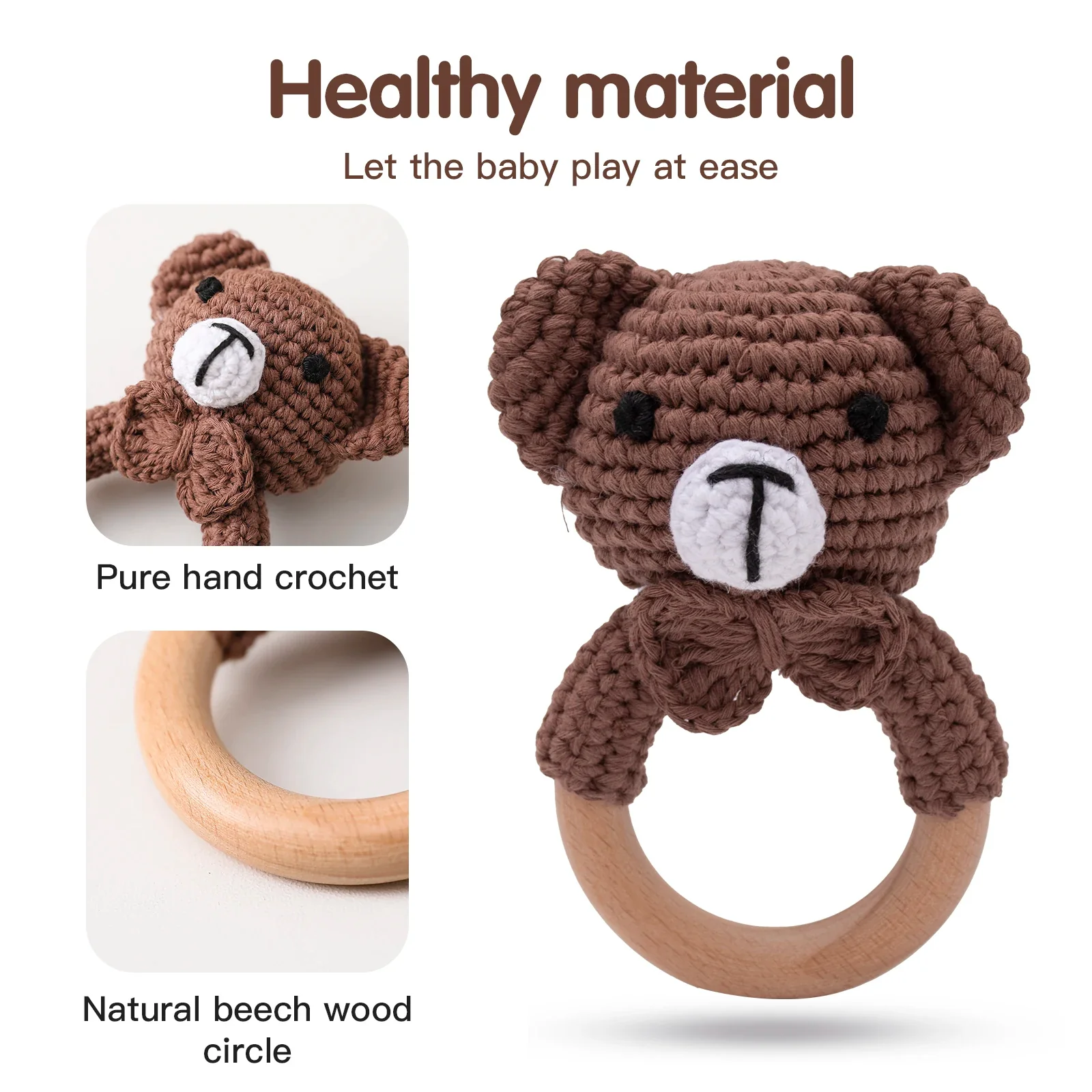 Wooden Crochet Animal Teether Rattle Newborn Sensory Toys - Image 16