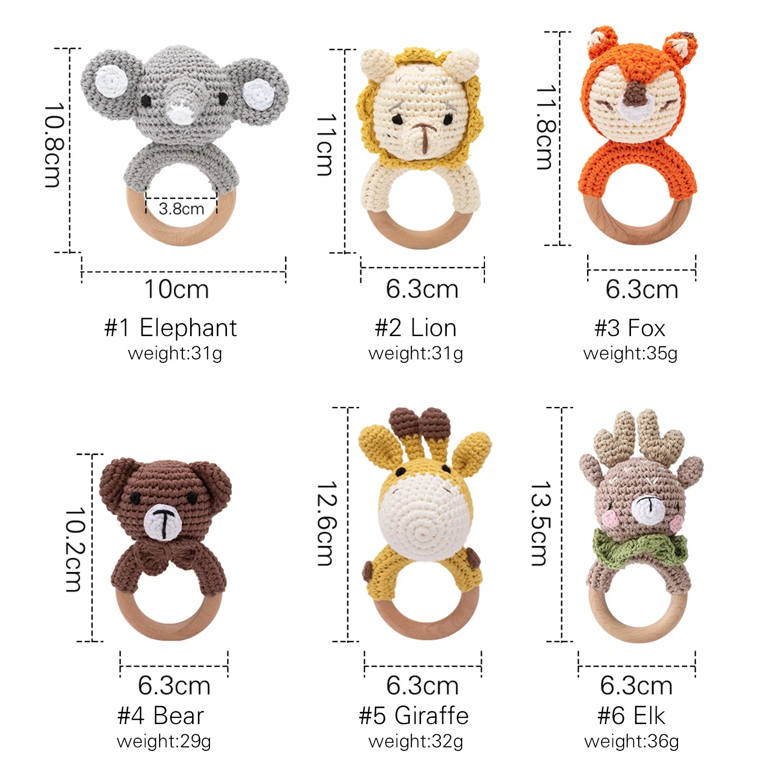 Wooden Crochet Animal Teether Rattle Newborn Sensory Toys - Image 17