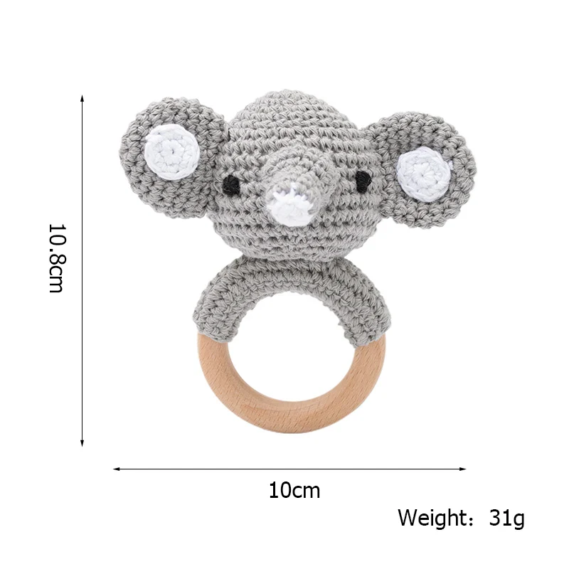 Wooden Crochet Animal Teether Rattle Newborn Sensory Toys - Image 26