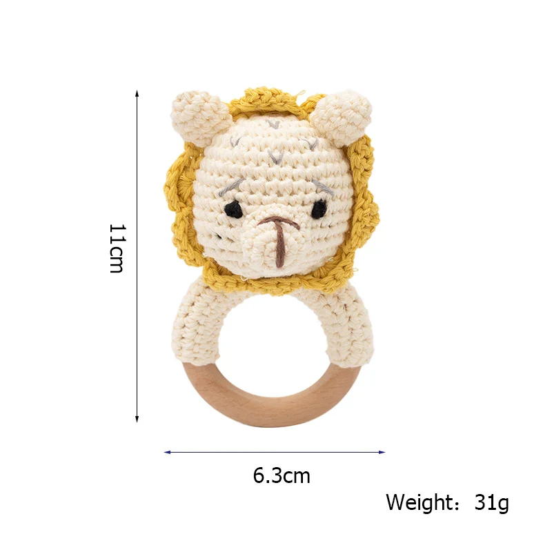 Wooden Crochet Animal Teether Rattle Newborn Sensory Toys - Image 29