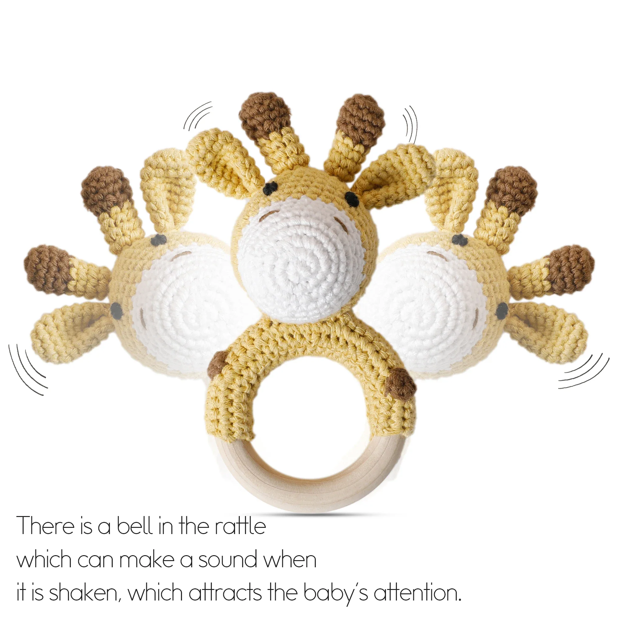 Wooden Crochet Animal Teether Rattle Newborn Sensory Toys - Image 3