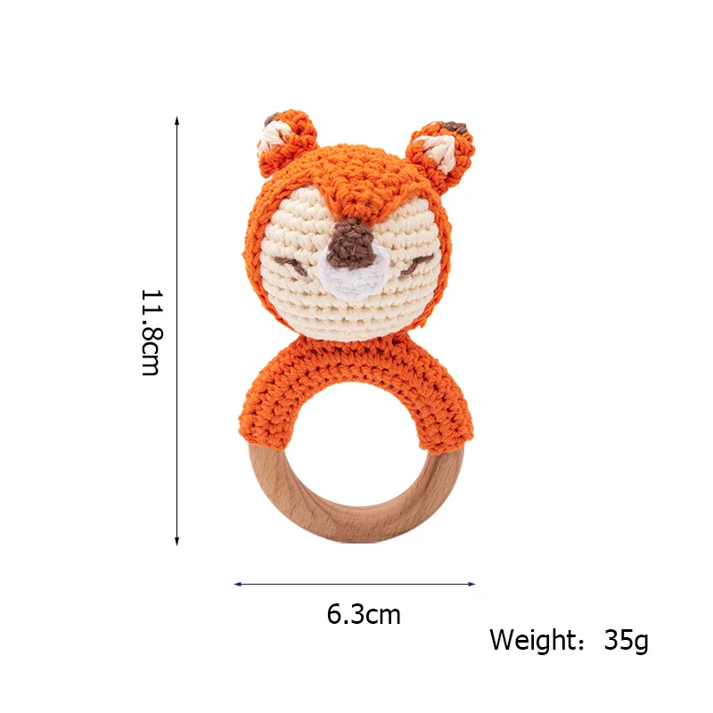 Wooden Crochet Animal Teether Rattle Newborn Sensory Toys - Image 30