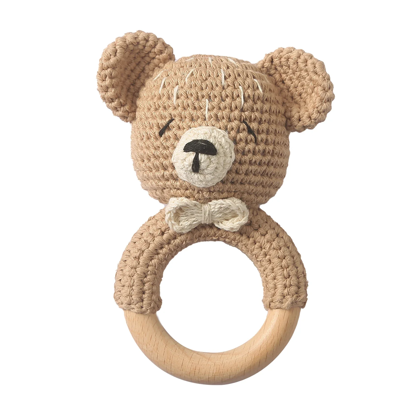 Wooden Crochet Animal Teether Rattle Newborn Sensory Toys - Image 33