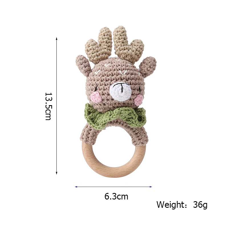 Wooden Crochet Animal Teether Rattle Newborn Sensory Toys - Image 34