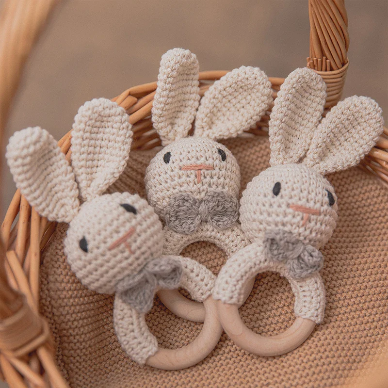 Wooden Crochet Animal Teether Rattle Newborn Sensory Toys - Image 5