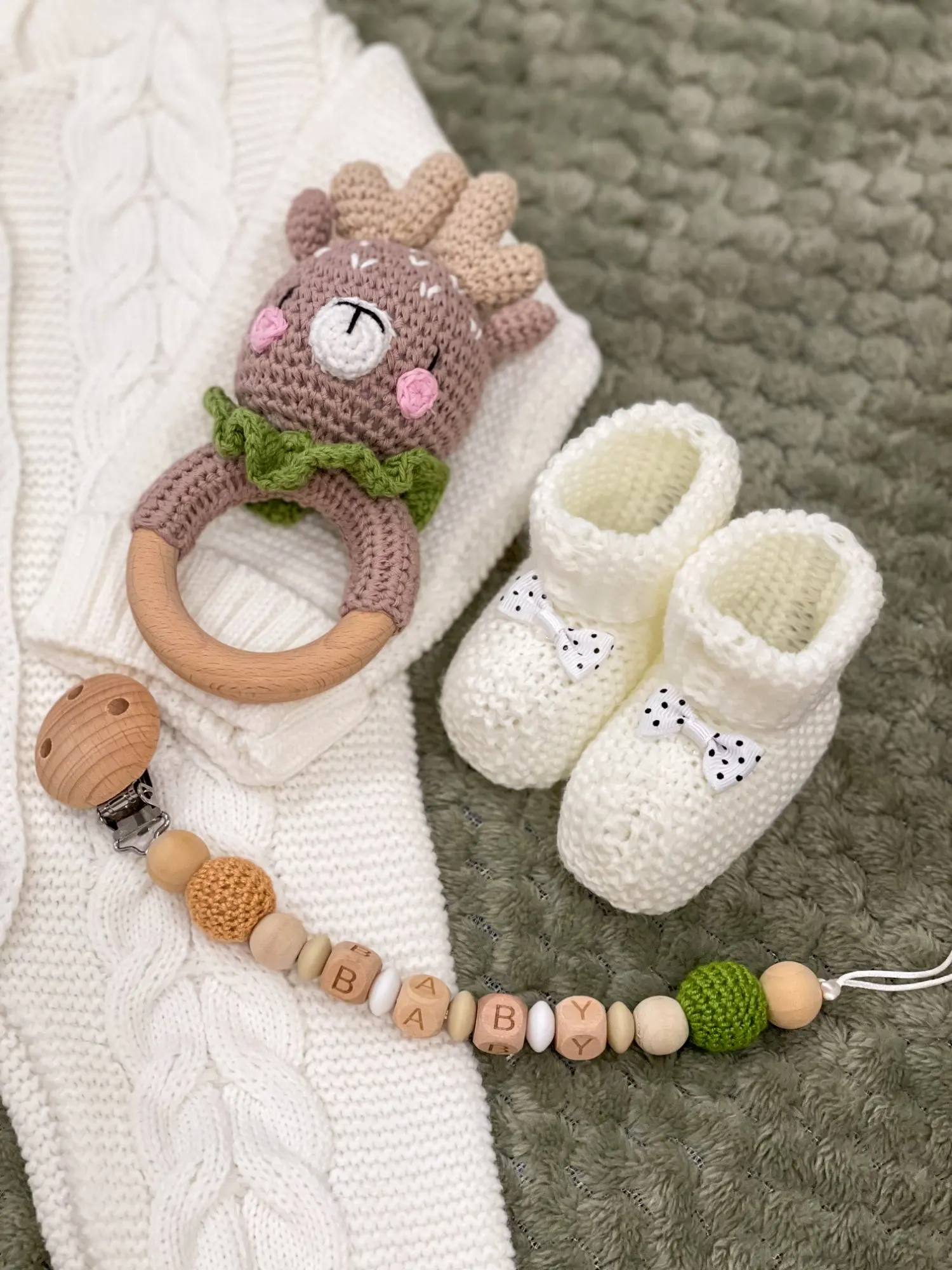 Wooden Crochet Animal Teether Rattle Newborn Sensory Toys - Image 6
