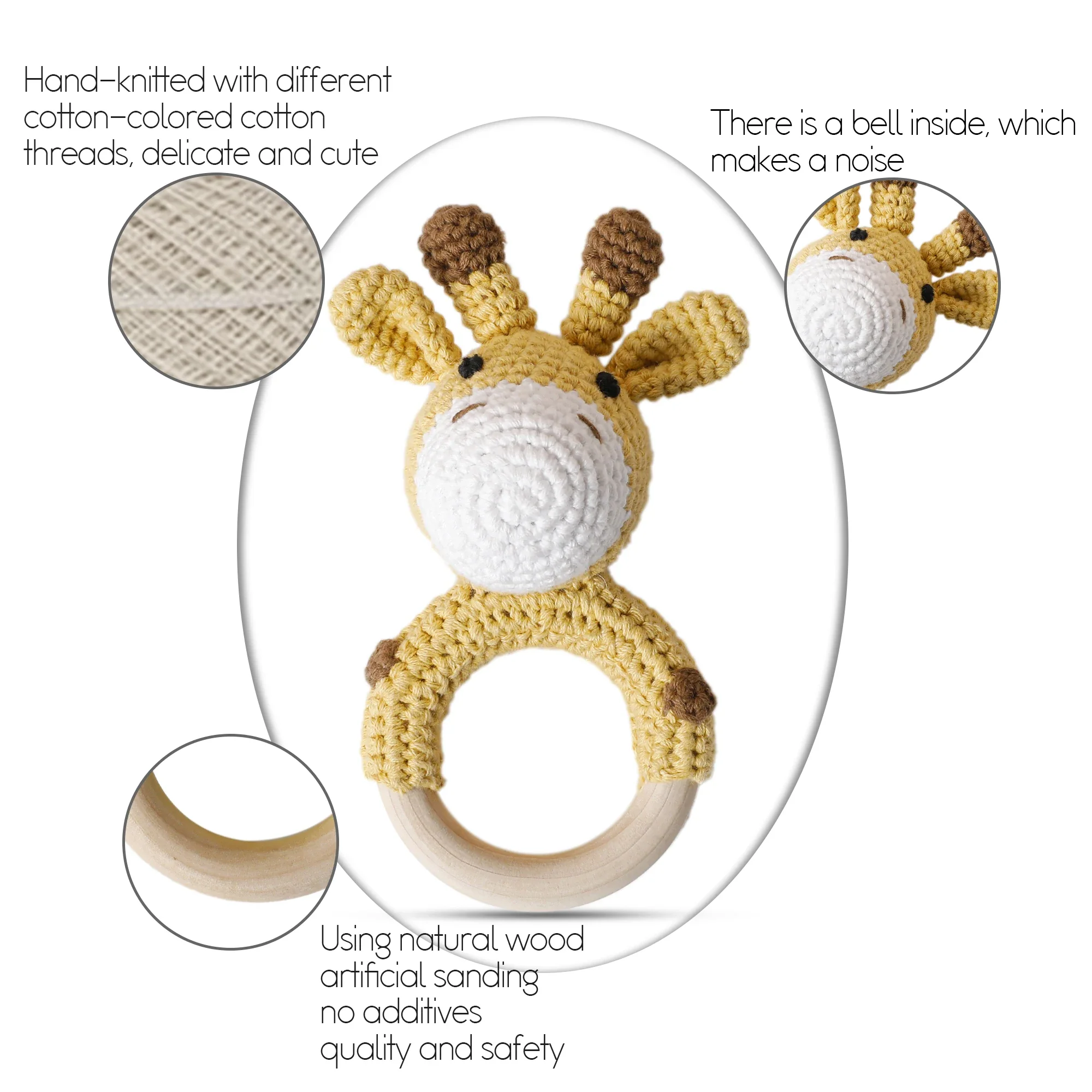 Wooden Crochet Animal Teether Rattle Newborn Sensory Toys - Image 7