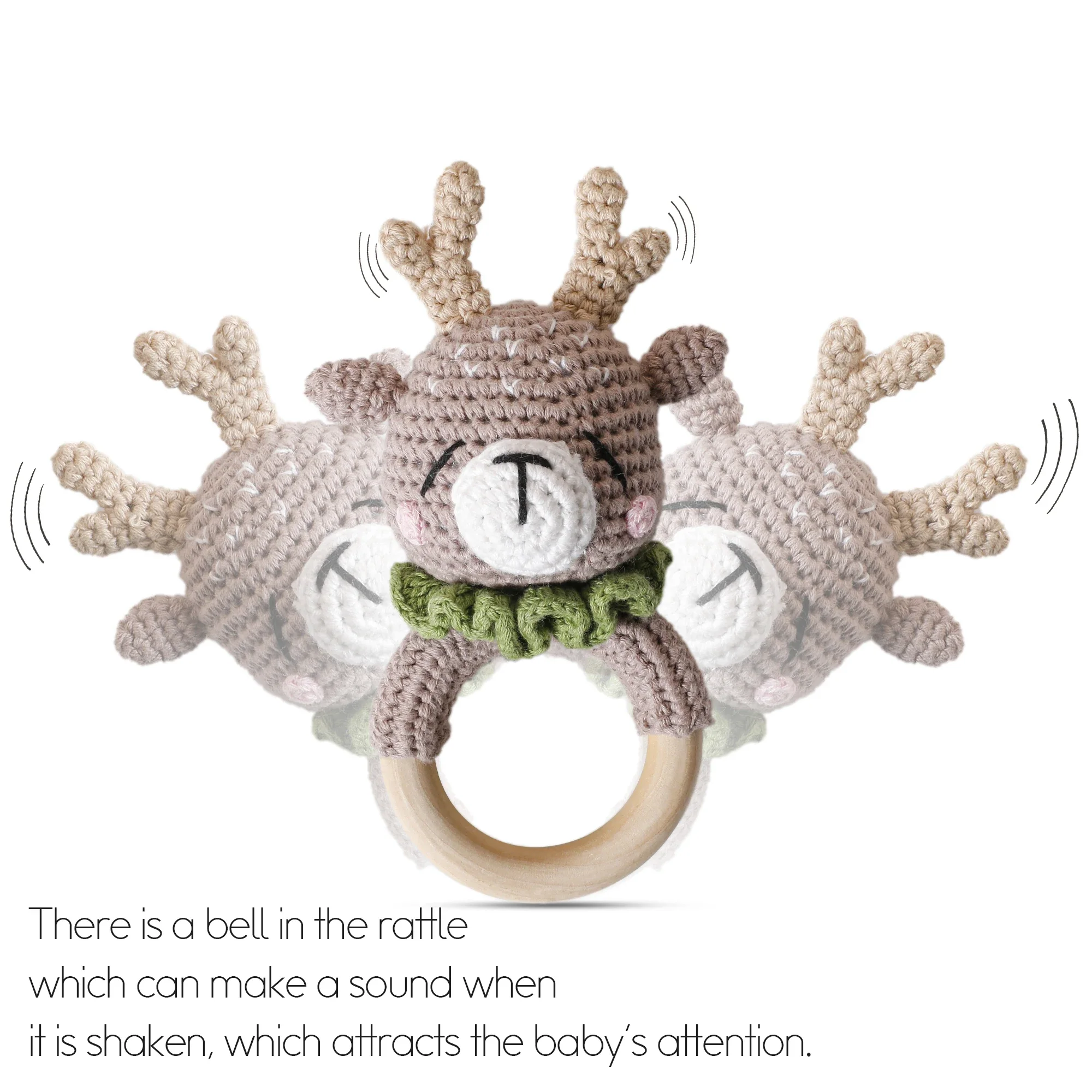 Wooden Crochet Animal Teether Rattle Newborn Sensory Toys - Image 8