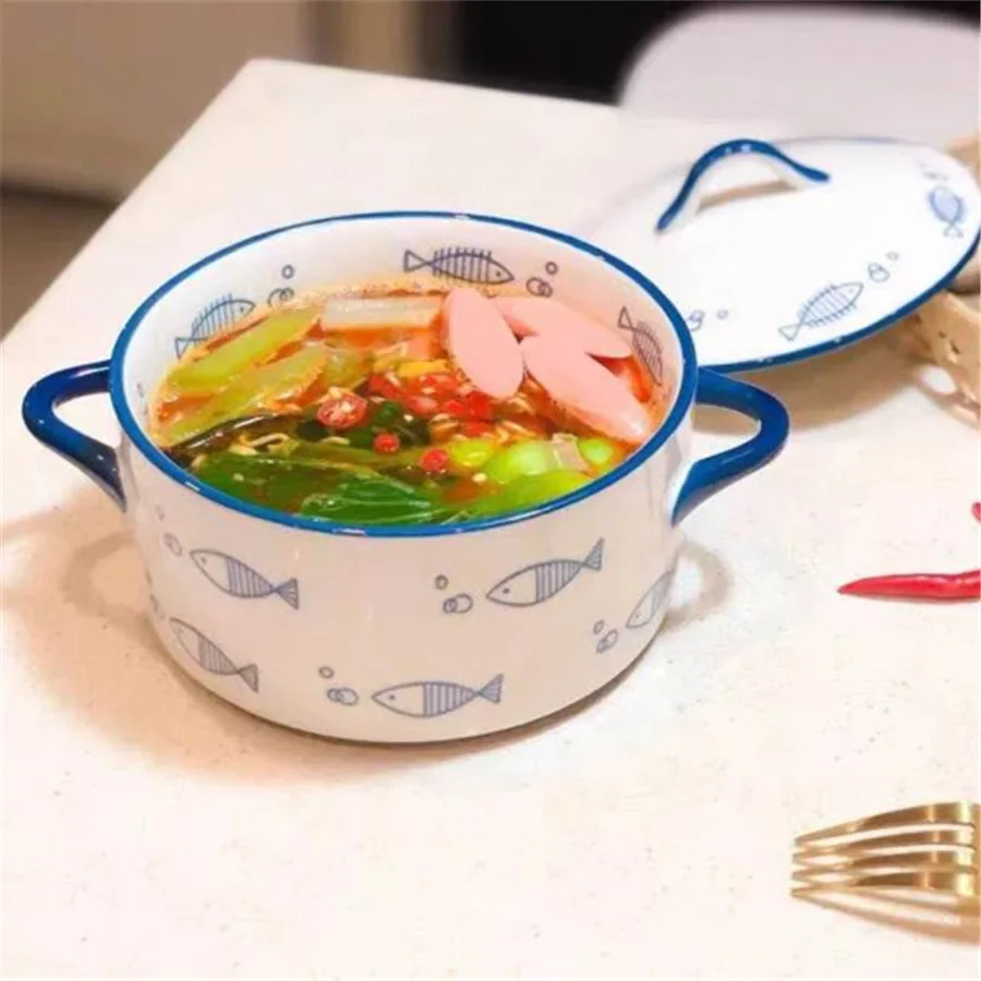 Ceramic 1000ml Covered Noodle Bowl Microwave Safe With Lid - Image 3