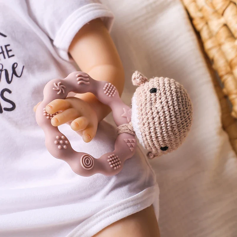 Crochet Bear Teether Rattle Ring Newborn Sensory Toys - Image 19