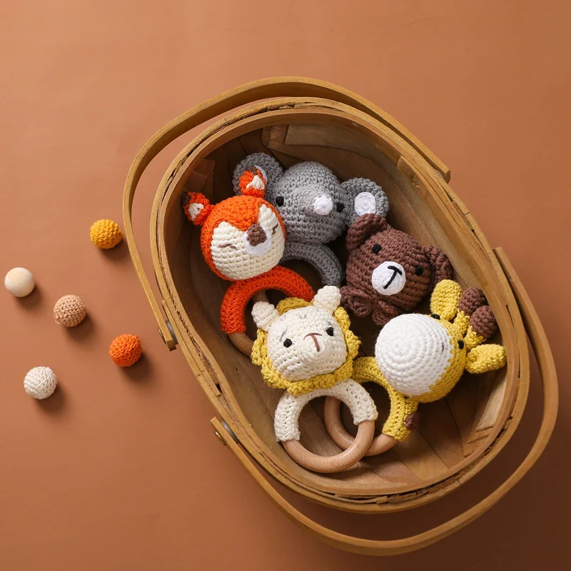 Crochet Bear Teether Rattle Ring Newborn Sensory Toys - Image 34