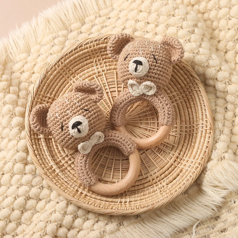 Crochet Bear Teether Rattle Ring Newborn Sensory Toys - Image 8