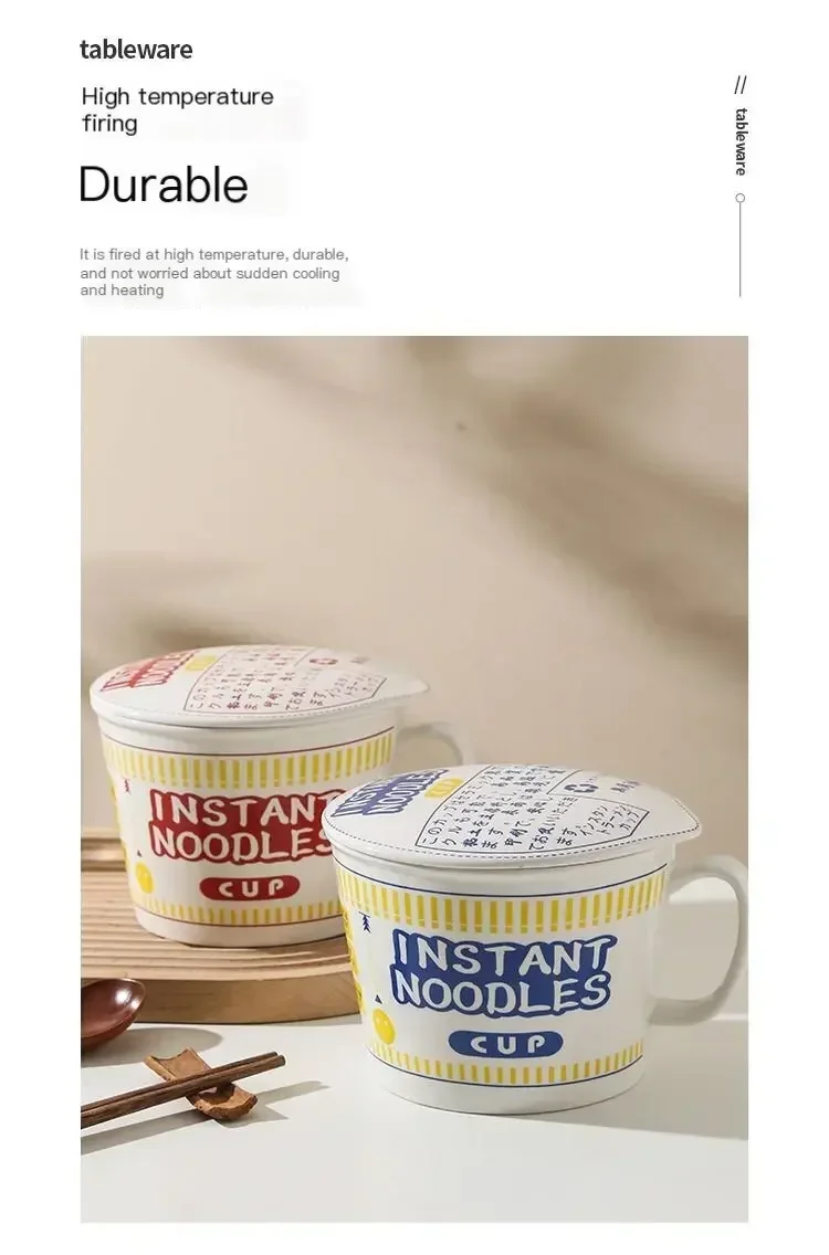 Instant Noodle Bowl With Lid Ceramic Mug Dorm And Kitchen - Image 12