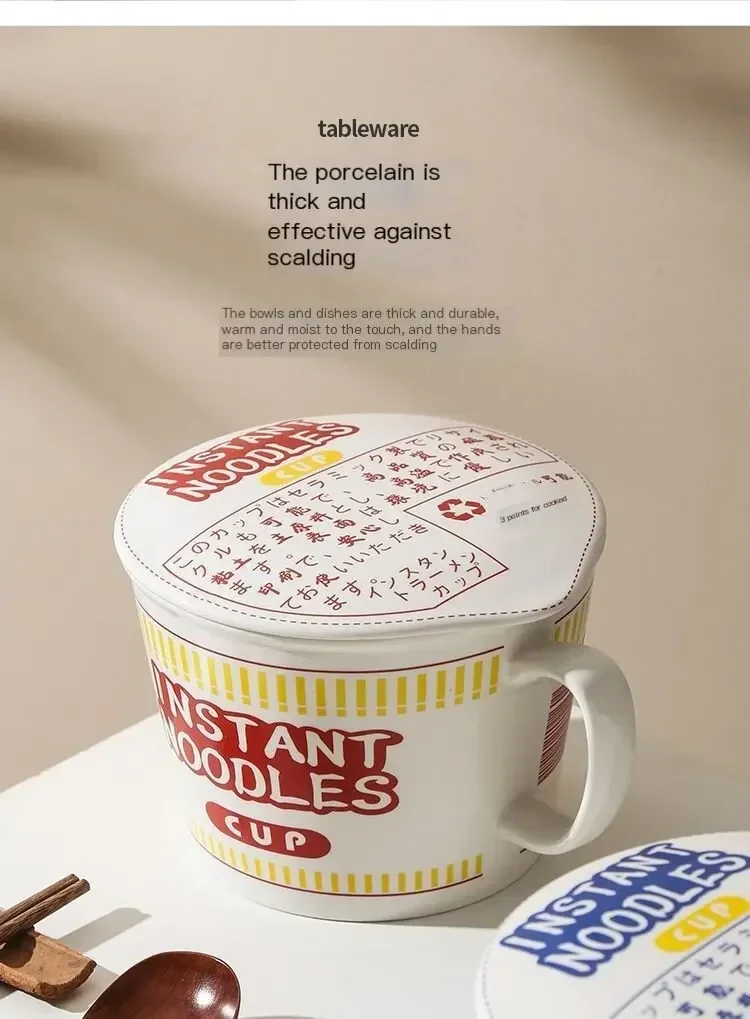 Instant Noodle Bowl With Lid Ceramic Mug Dorm And Kitchen - Image 13