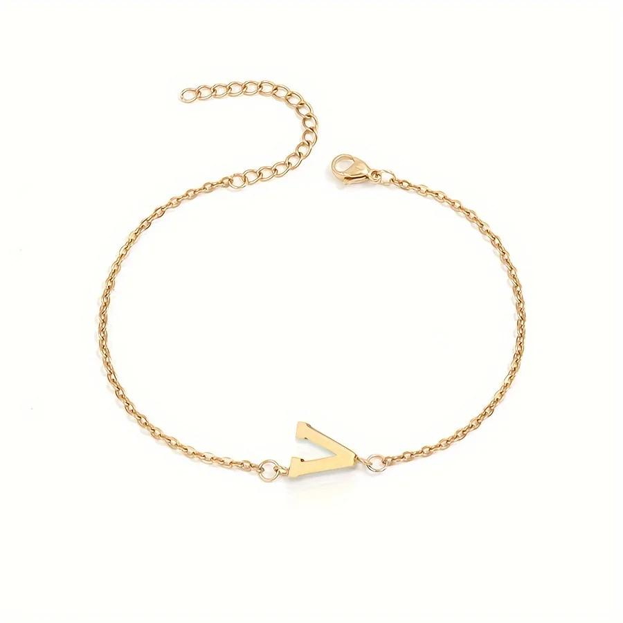 Initial Letter Bead Bracelet Thin Chain Minimalist Elegant - Image 12