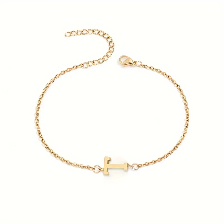 Initial Letter Bead Bracelet Thin Chain Minimalist Elegant - Image 14