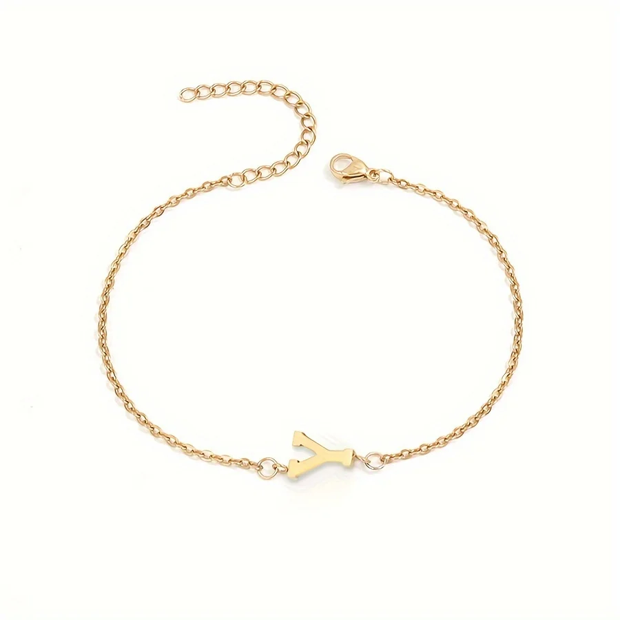 Initial Letter Bead Bracelet Thin Chain Minimalist Elegant - Image 18