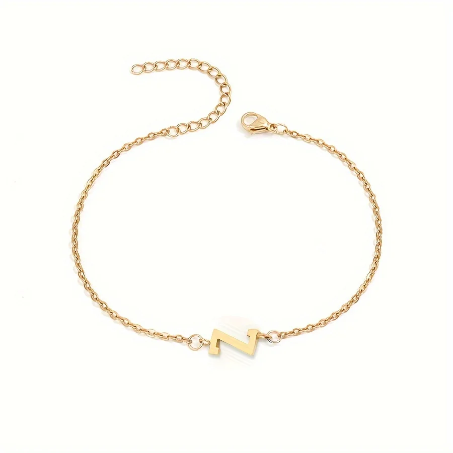 Initial Letter Bead Bracelet Thin Chain Minimalist Elegant - Image 19