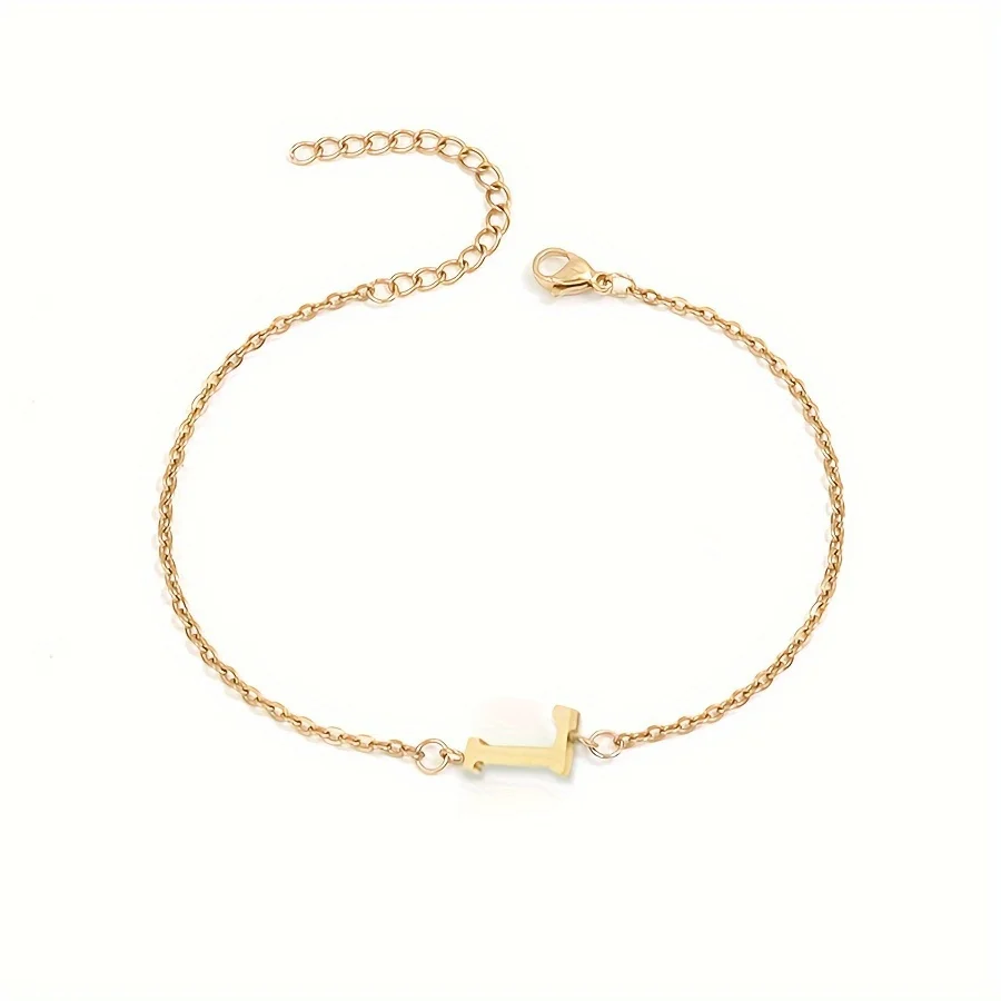 Initial Letter Bead Bracelet Thin Chain Minimalist Elegant - Image 24