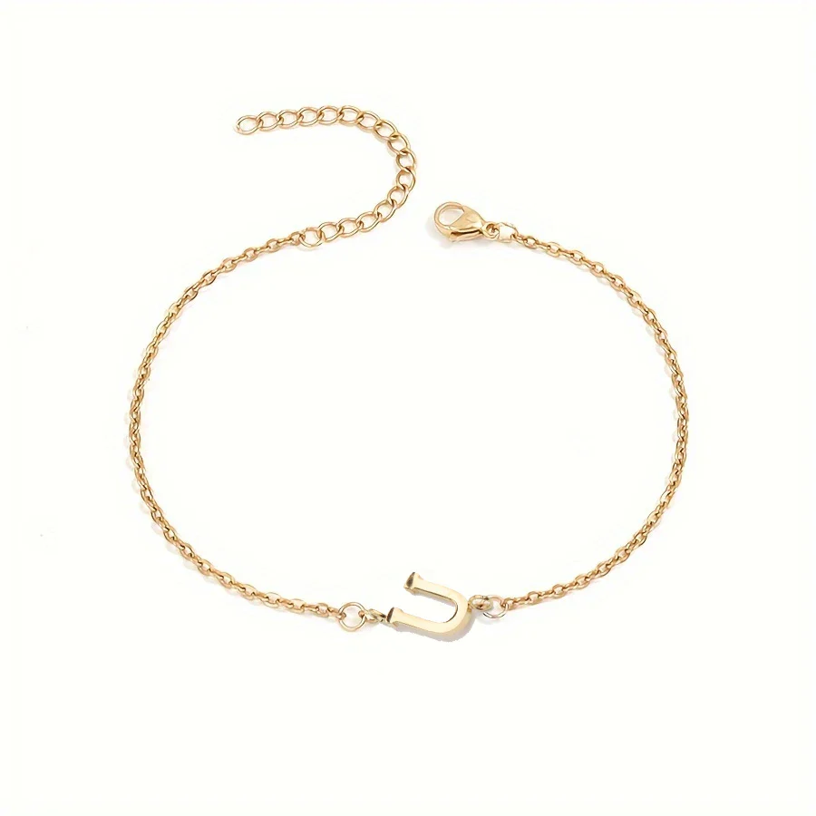 Initial Letter Bead Bracelet Thin Chain Minimalist Elegant - Image 25