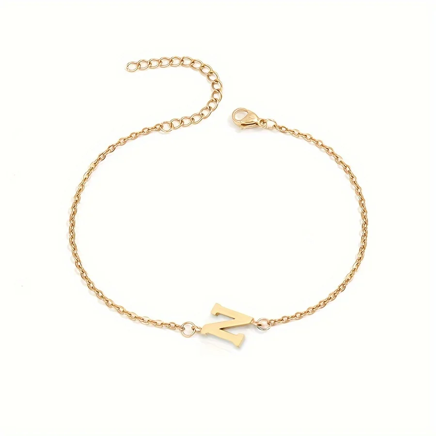 Initial Letter Bead Bracelet Thin Chain Minimalist Elegant - Image 28