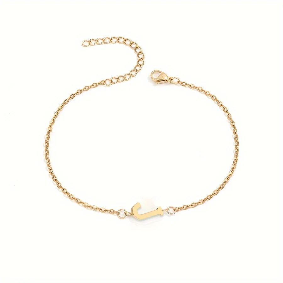 Initial Letter Bead Bracelet Thin Chain Minimalist Elegant - Image 32