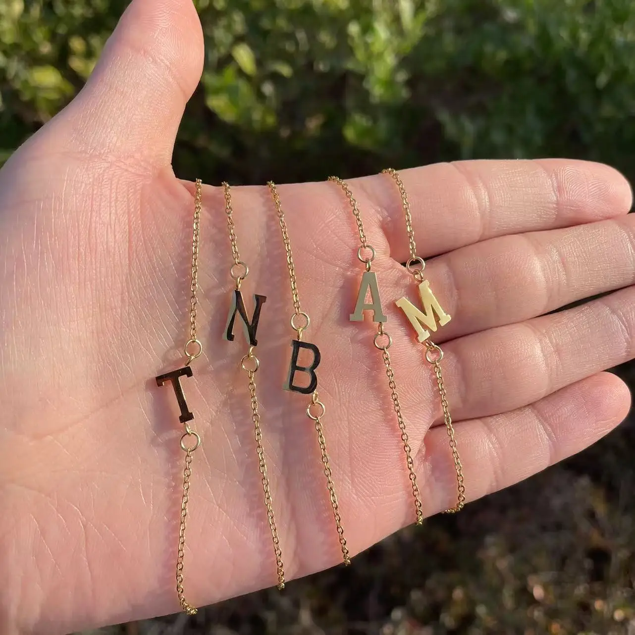 Initial Letter Bead Bracelet Thin Chain Minimalist Elegant - Image 6