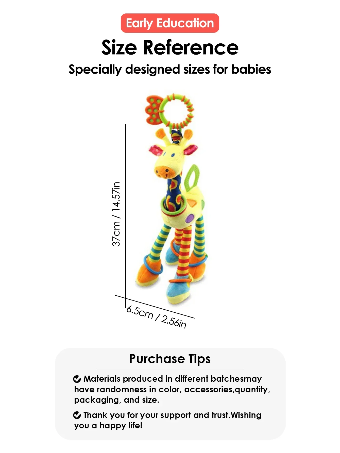Soft Giraffe Baby Rattle Hanging Plush Newborn Sensory Toys - Image 2