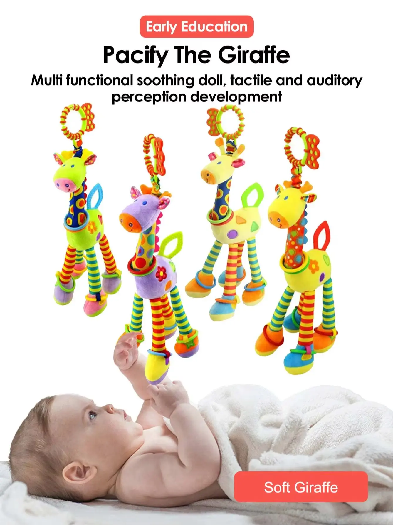 Soft Giraffe Baby Rattle Hanging Plush Newborn Sensory Toys - Image 7