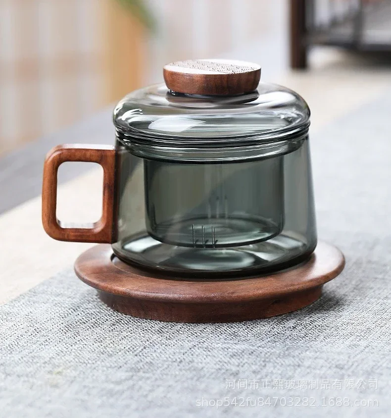 200ml Tea Infuser Cup Heat Resistant Glass Mug Wood Handle - Image 10