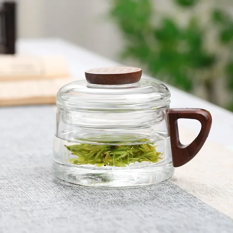 200ml Tea Infuser Cup Heat Resistant Glass Mug Wood Handle - Image 12