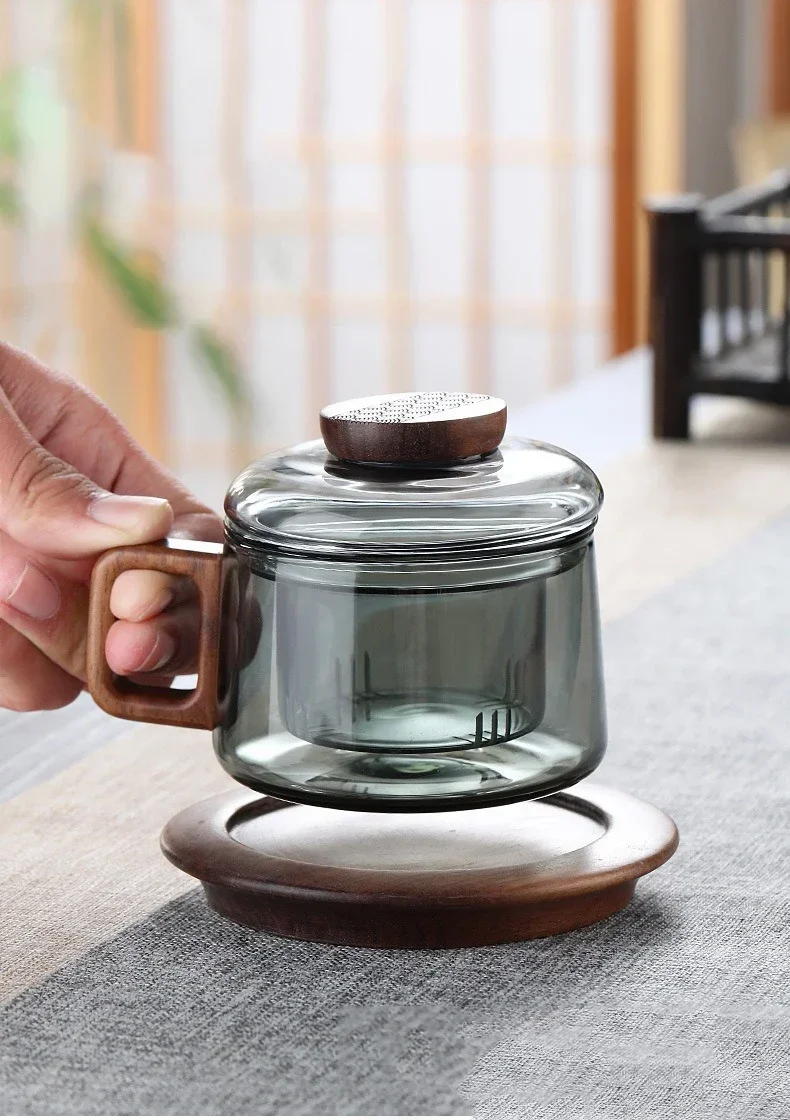 200ml Tea Infuser Cup Heat Resistant Glass Mug Wood Handle - Image 13