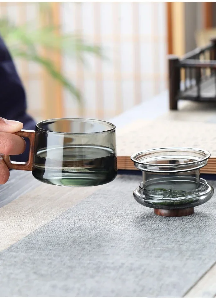 200ml Tea Infuser Cup Heat Resistant Glass Mug Wood Handle - Image 14