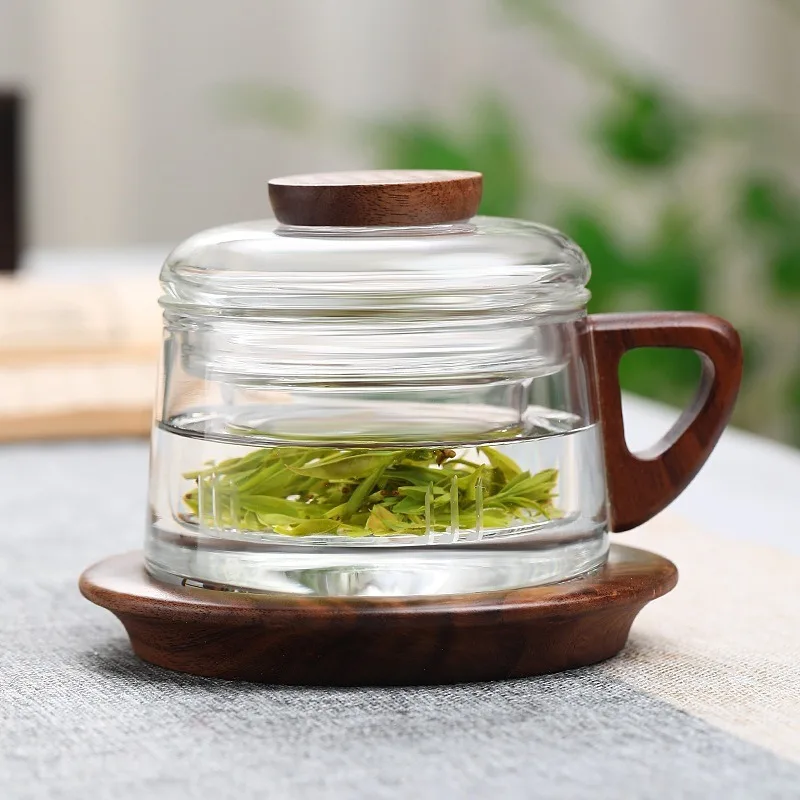 200ml Tea Infuser Cup Heat Resistant Glass Mug Wood Handle - Image 15