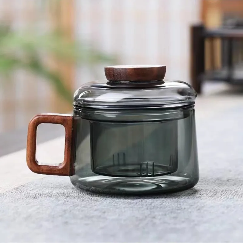 200ml Tea Infuser Cup Heat Resistant Glass Mug Wood Handle - Image 18