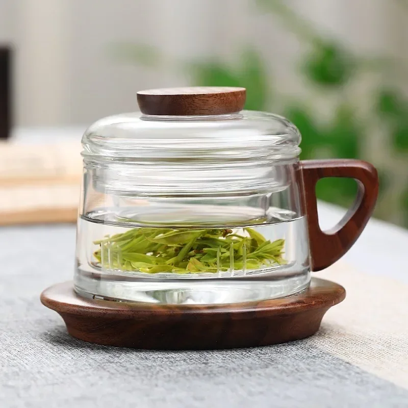 200ml Tea Infuser Cup Heat Resistant Glass Mug Wood Handle - Image 5