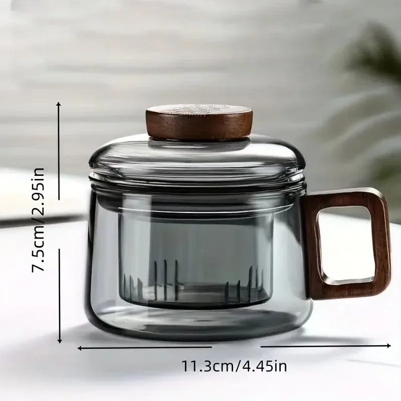 200ml Tea Infuser Cup Heat Resistant Glass Mug Wood Handle - Image 6