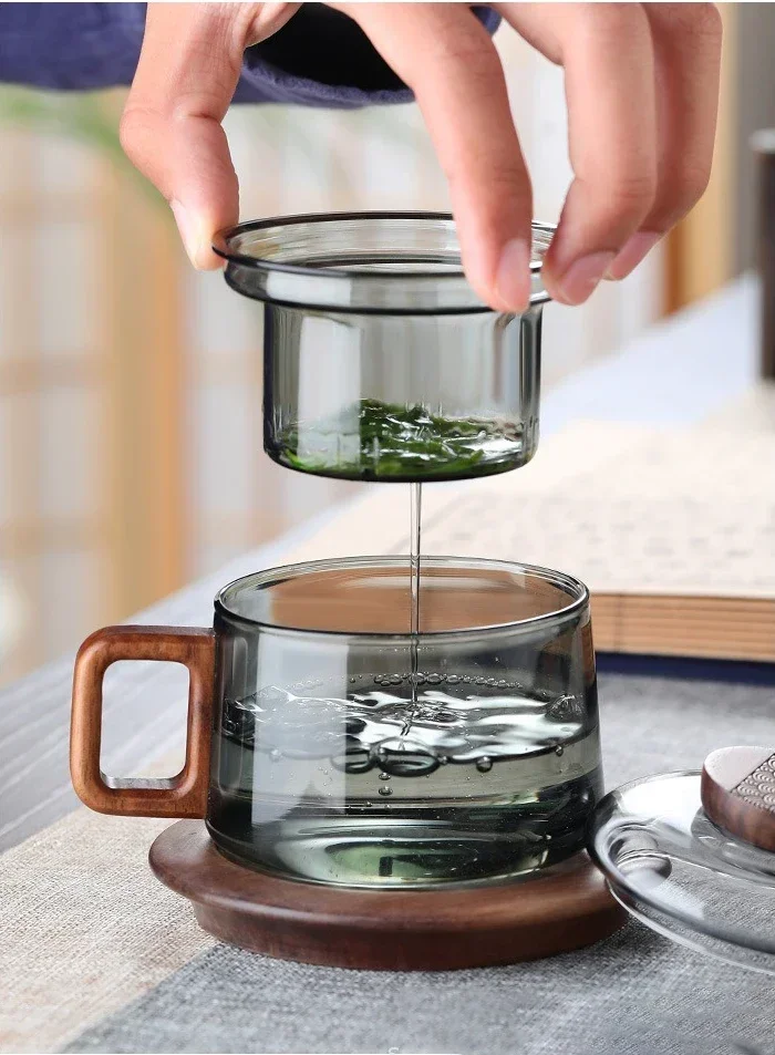 200ml Tea Infuser Cup Heat Resistant Glass Mug Wood Handle - Image 7