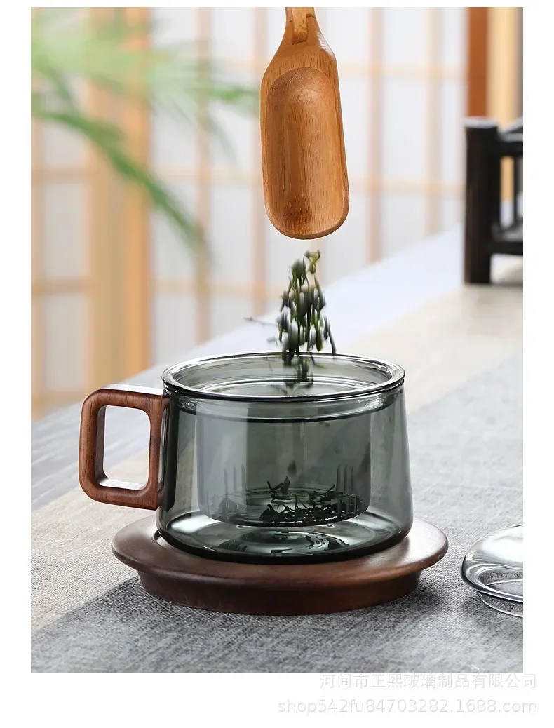 200ml Tea Infuser Cup Heat Resistant Glass Mug Wood Handle - Image 8